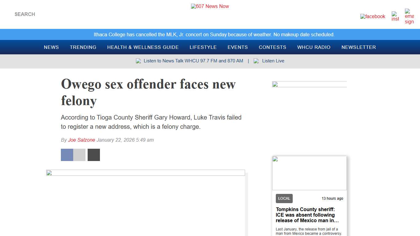 Owego sex offender faces new felony - 607 News Now