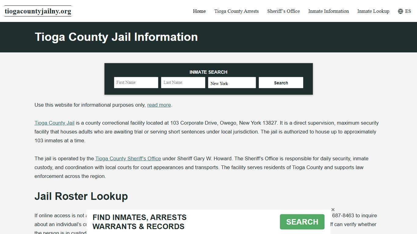 Tioga County, NY Jail Roster, Inmate Info